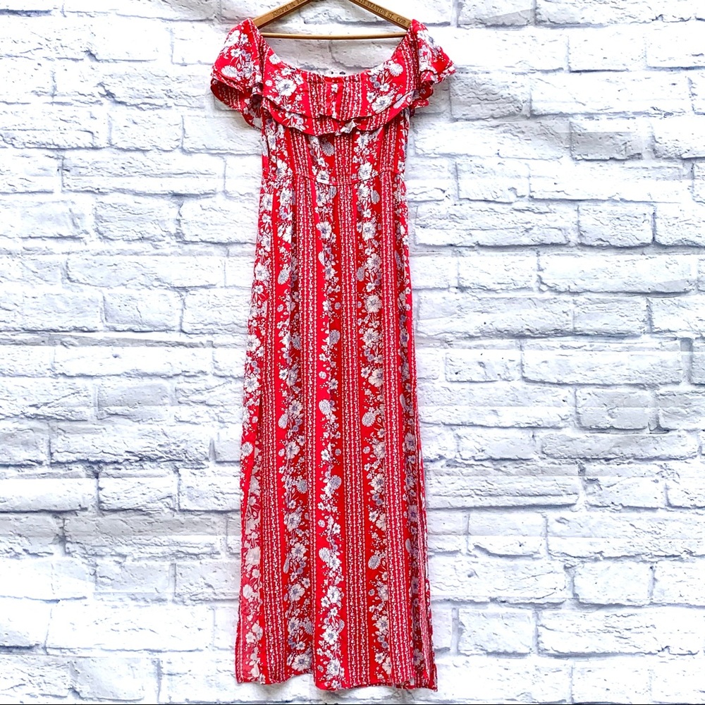 Red Floral Off-the-shoulder Maxi Dress